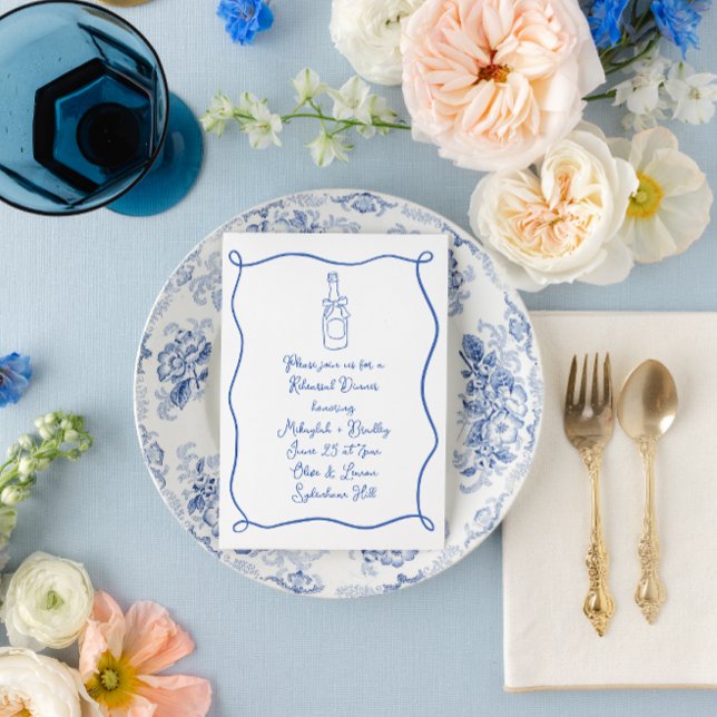 Hand plockade Fransk Blue Rehearsal Middag Inbjudningar (Skapare uppladdad)