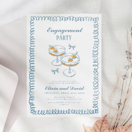 Hand plockade Fransk Blue Whimsical Förlovningsfes Inbjudningar