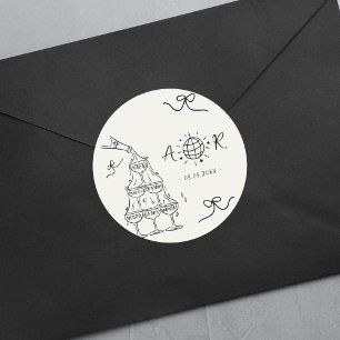 Hand plockade Fransk Bröllop Monogram för visklik Runt Klistermärke