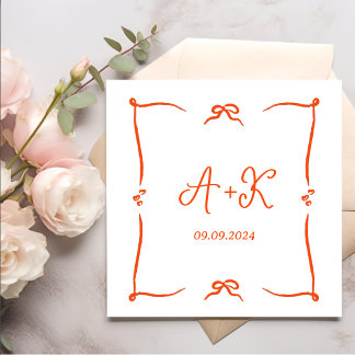Hand plockade Fransk Orange Bröllop Monogram Pappersservett