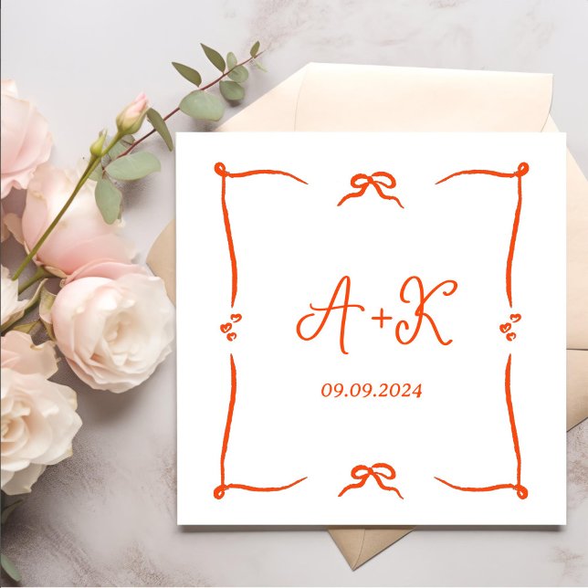 Hand plockade Fransk Orange Bröllop Monogram Pappersservett (Skapare uppladdad)