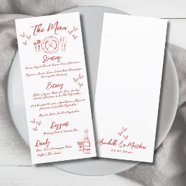 Hand plockade Fransk Red Whimsical Bröllop Meny