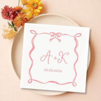 Hand plockade Fransk Rosa Bröllop Monogram Pappersservett