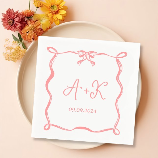 Hand plockade Fransk Rosa Bröllop Monogram Pappersservett (Skapare uppladdad)