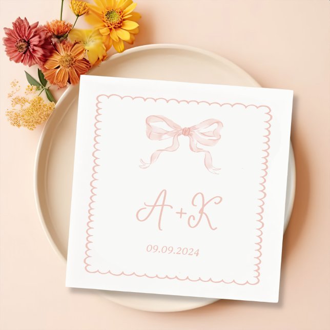 Hand plockade Fransk Rosa Bröllop Monogram Pappersservett (Skapare uppladdad)