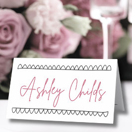 Hand plockade Fransk Whimsical Namn Bröllop Placeringskort