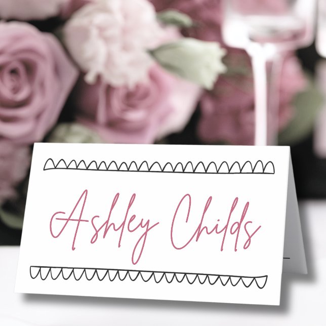 Hand plockade Fransk Whimsical Namn Bröllop Placeringskort (Hand Drawn French Whimsical Name Wedding Place Card)