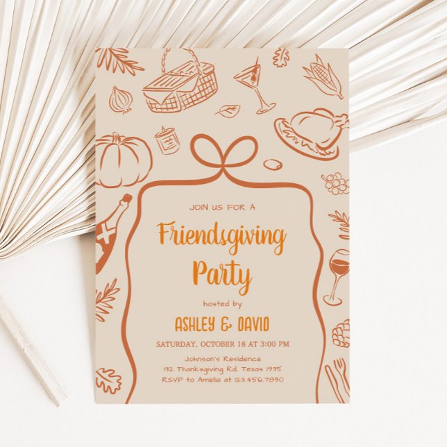 Hand plockade Friendsgiving Fall Thanksgiving Part Inbjudningar (Hand Drawn Friendsgiving Fall Thanksgiving Party Invitation)