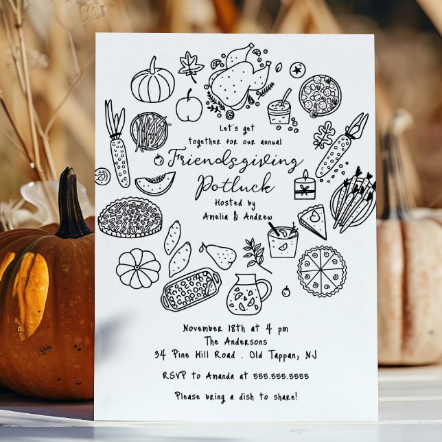 Hand plockade Friendsgiving inbjudan att lämna pro (Skapare uppladdad)