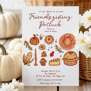 Hand plockade Friendsgiving-middag Inbjudningar