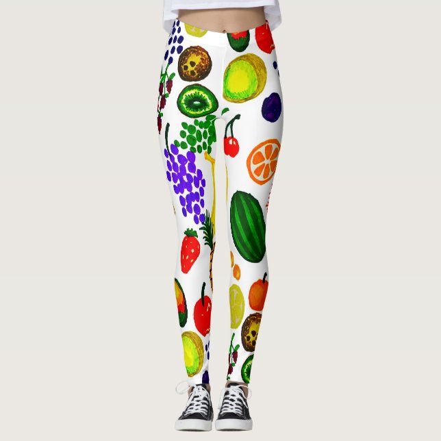 Hand plockade Fruit Medley Mönster Leggings (Framsida)