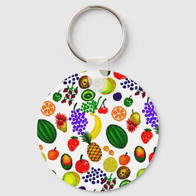 Hand plockade Fruit Medley Mönster Nyckelring (Framsida)