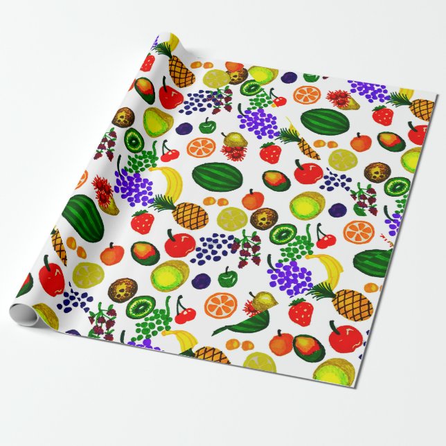 Hand plockade Fruit Medley Mönster Presentpapper (Utrullad)