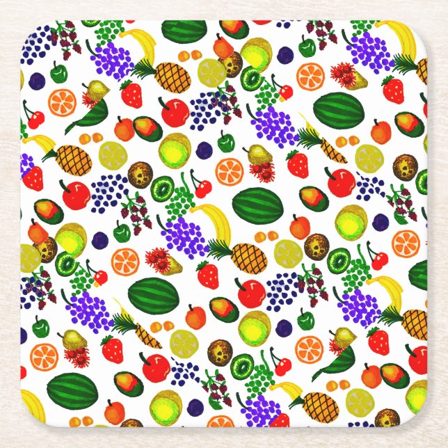 Hand plockade Fruit Medley Mönster Underlägg Papper Kvadrat (Framsidan)