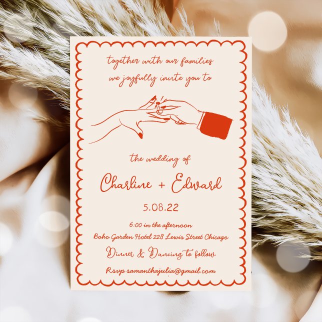 Hand plockade Funky Teckning Hand Skriva Bröllop Inbjudningar (Skapare uppladdad)