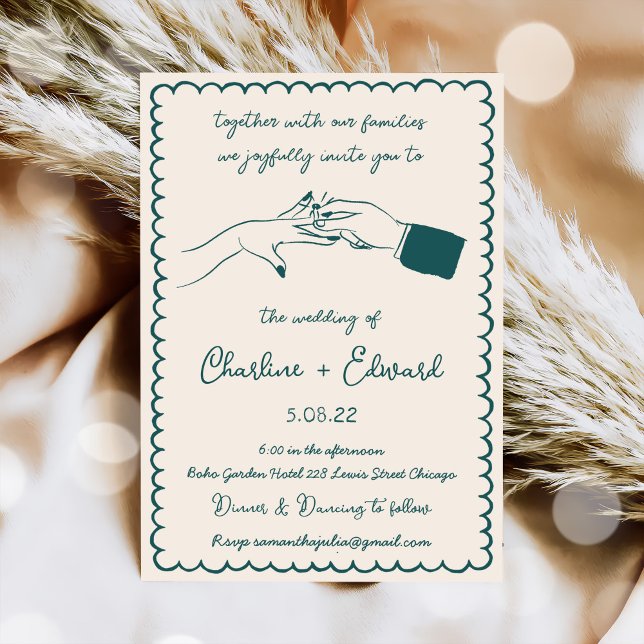 Hand plockade Funky Teckning Hand Skriva Bröllop Inbjudningar (Skapare uppladdad)