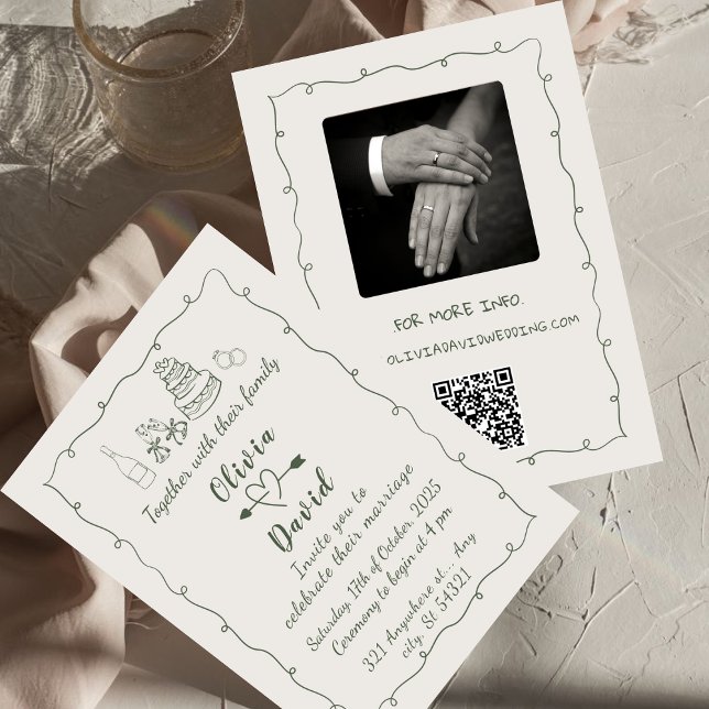 Hand plockade Funky Teckning Handskriftlig Bröllop Inbjudningar (Skapare uppladdad)