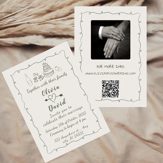 Hand plockade Funky Teckning Handskriftlig Bröllop Inbjudningar (Skapare uppladdad)