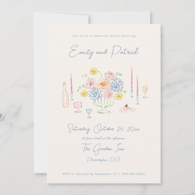 Hand plockade Funky Vitaktig pastelldyna Rehearsal Inbjudningar (Framsida)