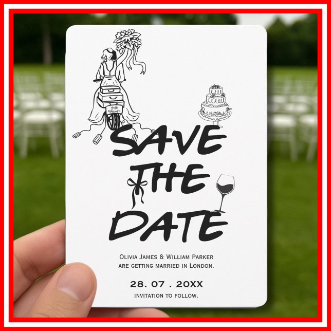 Hand plockade Funky Whimsialist Minimalist Bröllop Spara Datumet (Skapare uppladdad)