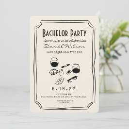 Hand plockade Funky Whiskey Cigar Bachelor Inbjudningar