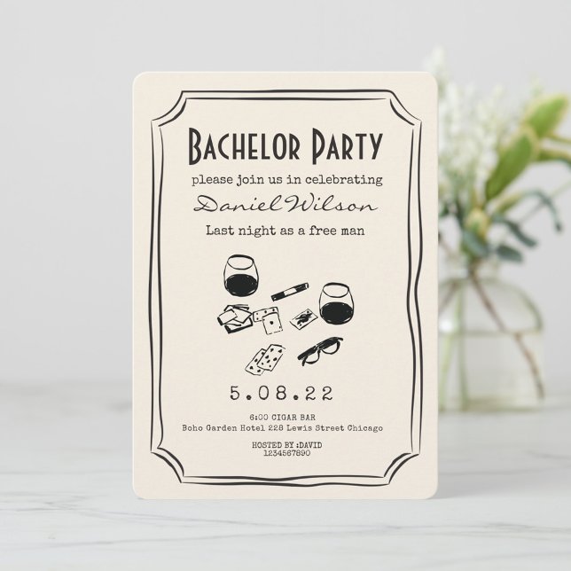 Hand plockade Funky Whiskey Cigar Bachelor Inbjudningar (Skapare uppladdad)