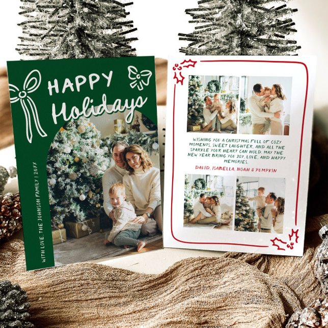 Hand plockade Glad helg Arch Photo jul Julkort (Hand Drawn Happy Holidays Arch Photo Christmas Holiday Card)