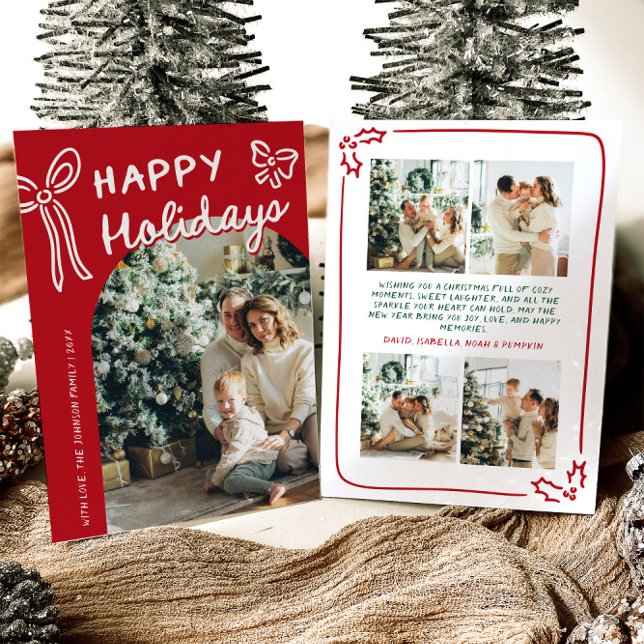 Hand plockade Glad helg Arch Photo jul Julkort (Hand Drawn Happy Holidays Arch Photo Christmas Holiday Card)