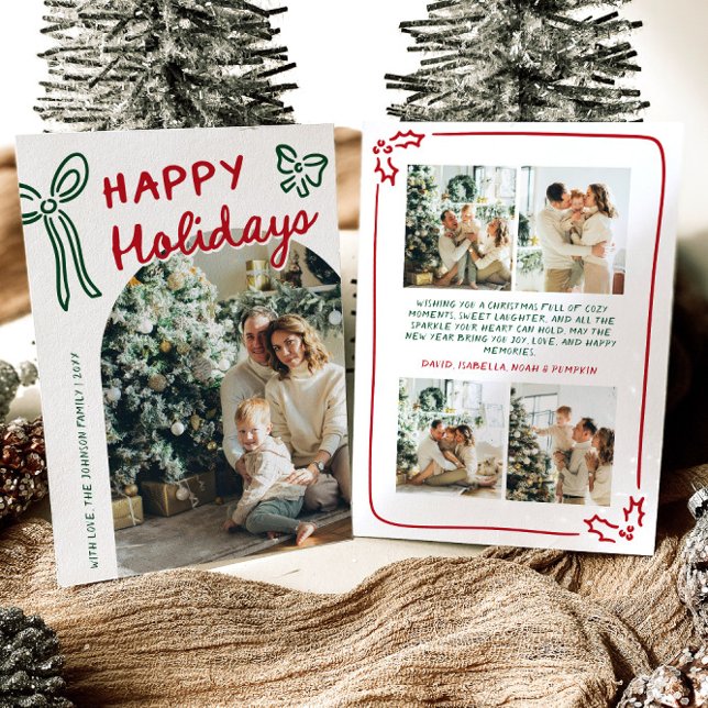 Hand plockade Glad helg Arch Photo jul Julkort (Hand Drawn Happy Holidays Arch Photo Christmas Holiday Card)