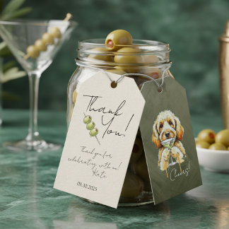 Hand plockade Golden Doodle Dirty Martini Tack Presentetikett