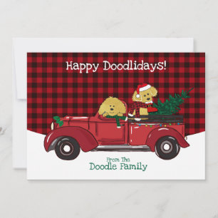 Hand plockade Goldendoodles Red jul Lastbil Julkort
