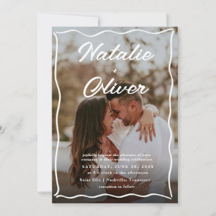 Hand plockade Gräns Svarta och vita Bröllop Inbjudningar