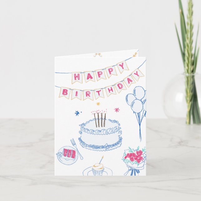 Hand plockade Grattis på födelsedagen Kort (Framsida)