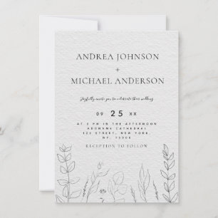Hand plockade Greenery Kraft Line Art Black & Whit Inbjudningar