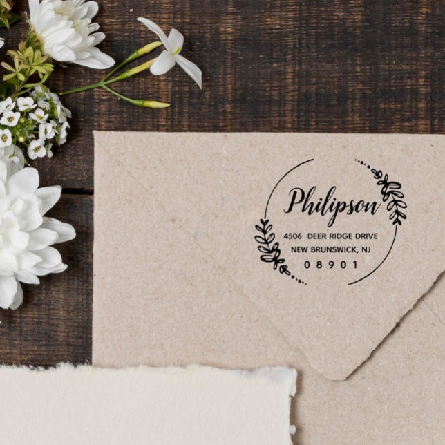 Hand plockade Greenery Wandey Namn & Adress Stämpel (Skapare uppladdad)