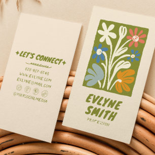 Hand plockade Grönt Bold Retro Boho Blommigt Visitkort
