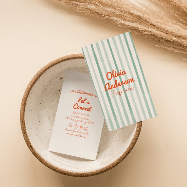 Hand plockade Grönt Orange Stollig Boho Unik Visitkort (Skapare uppladdad)