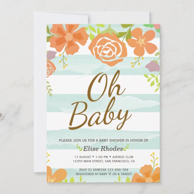 Hand plockade grönt rand, kranddusch för blommor i inbjudningar (Framsida)