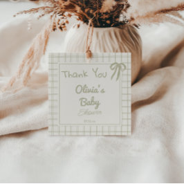 Hand plockade Grönt Retro Gingham Bow Baby Shower Gåvor Etiketter