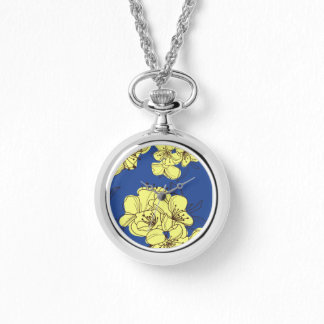 hand plockade Gult Apple-Blommar på Blue Armbandsur