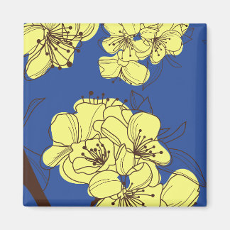 hand plockade Gult Vild Flowers på Blue Magnet