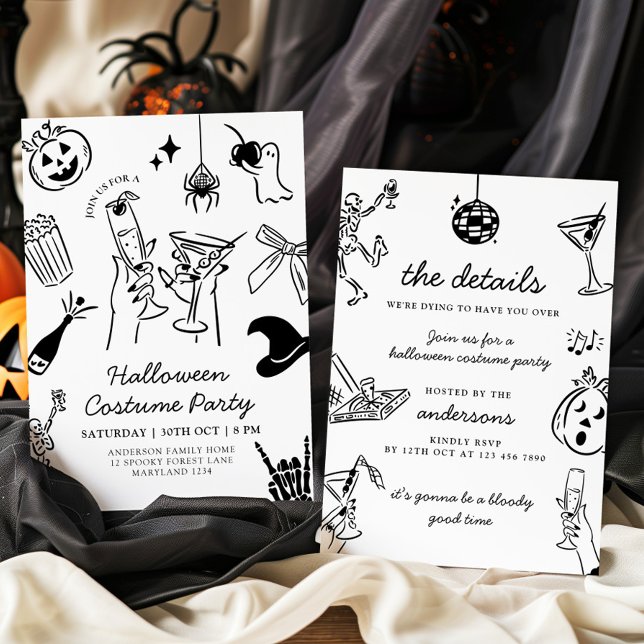 Hand plockade Halloween Costume Party Inbjudningar (Skapare uppladdad)
