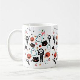 Hand plockade Halloween Kat Skeleton Ghost Mönster Kaffemugg
