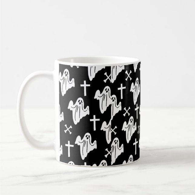 Hand plockade Halloween Mönster-bakgrund Kaffemugg (Vänster)