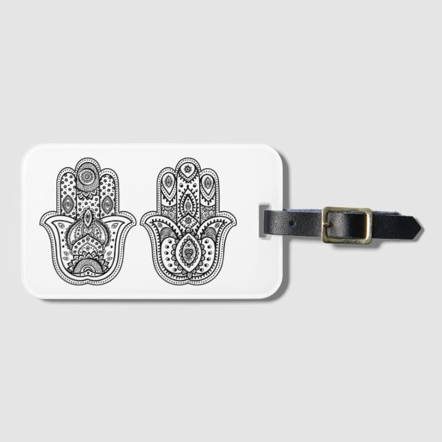 Hand plockade Hamsa med prydnadar Bagagebricka (Framsida horisontal)