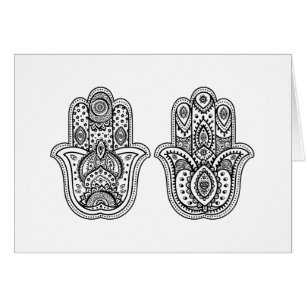 Hand plockade Hamsa med prydnadar Hälsningskort