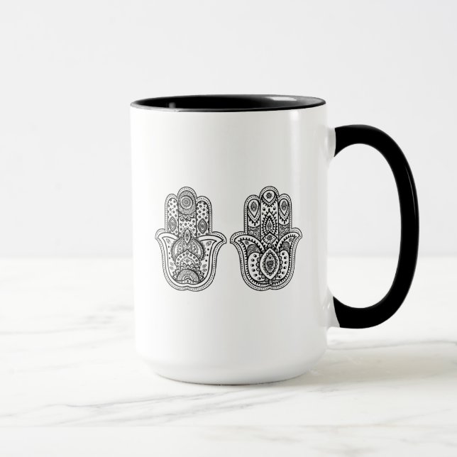 Hand plockade Hamsa med prydnadar Mugg (Höger)