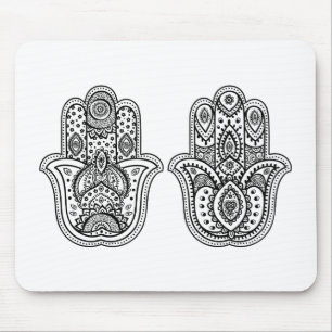 Hand plockade Hamsa med prydnadar Musmatta