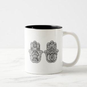 Hand plockade Hamsa med prydnadar Två-Tonad Mugg