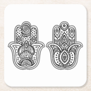 Hand plockade Hamsa med prydnadar Underlägg Papper Kvadrat